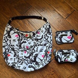 Betsey Johnson Black and White Marilyn Monroe Hobo Bag with Colorful Accents
